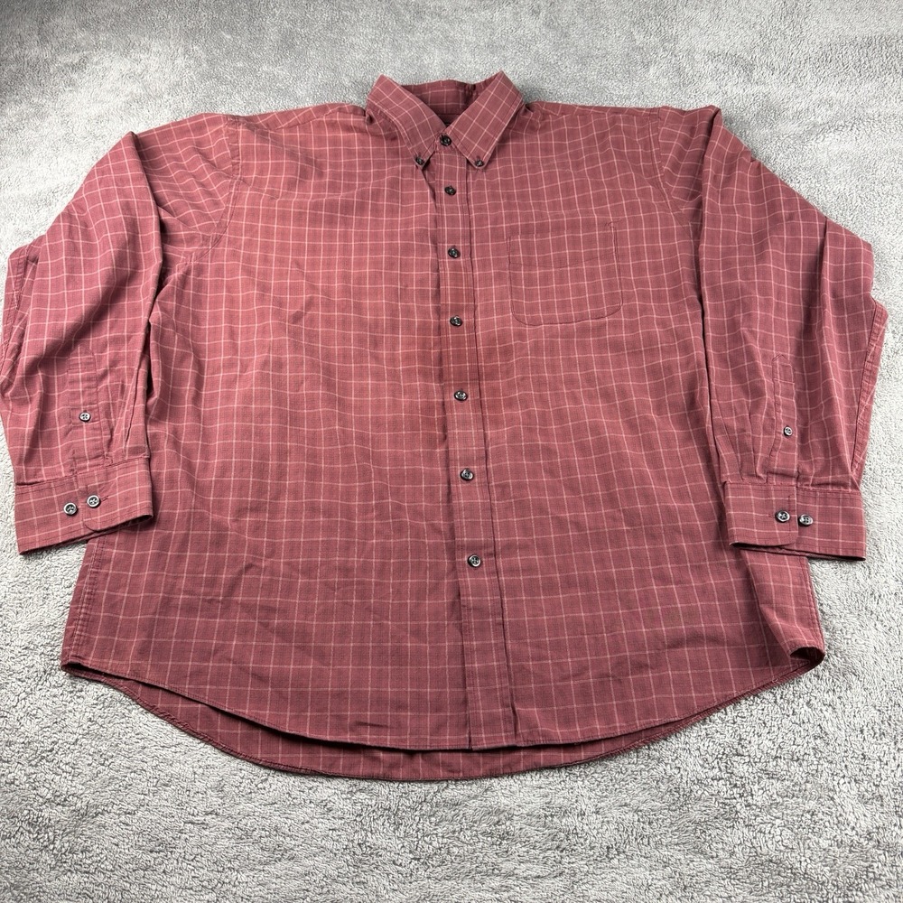 Arrow Button Up Shirt Mens XL 17-17.5‎ Red Plaid Long Sleeve